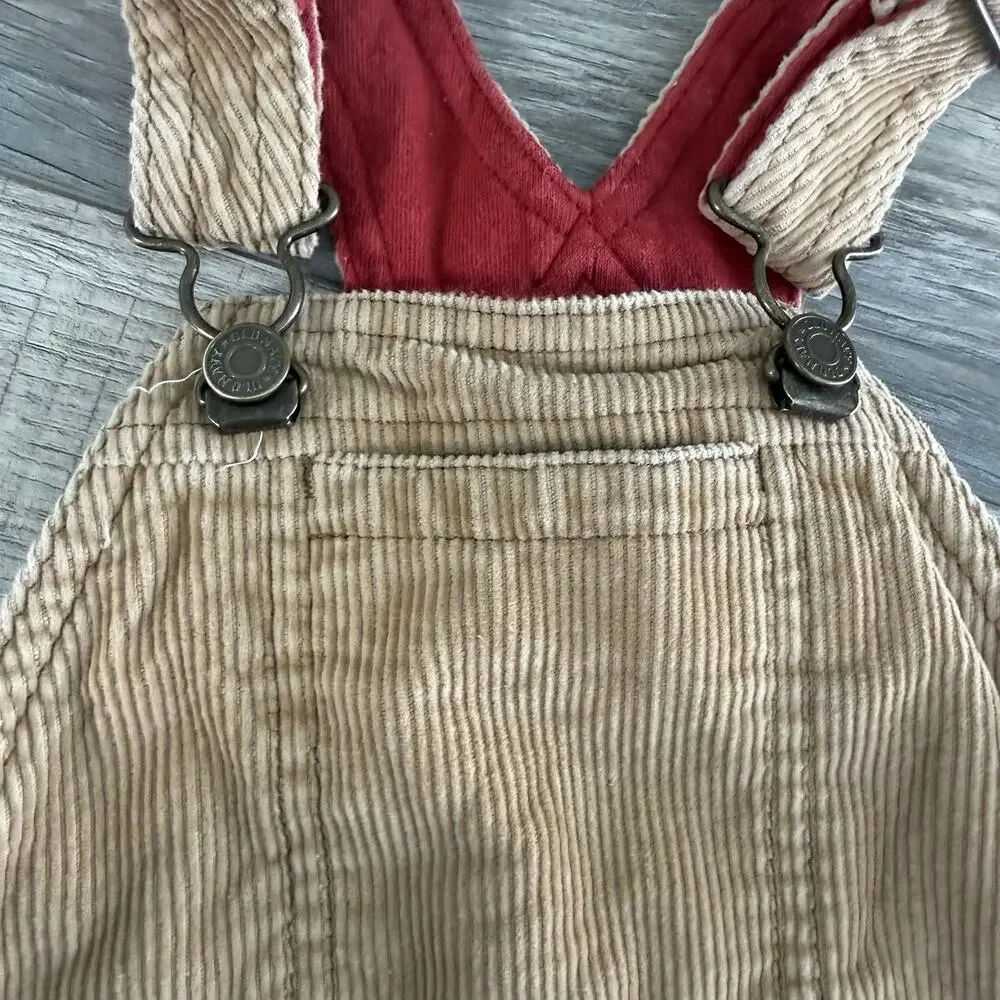 Vtg Y2K Old Navy Brown Tan Corduroy Overalls size 12-18 Months Carpenter Snap